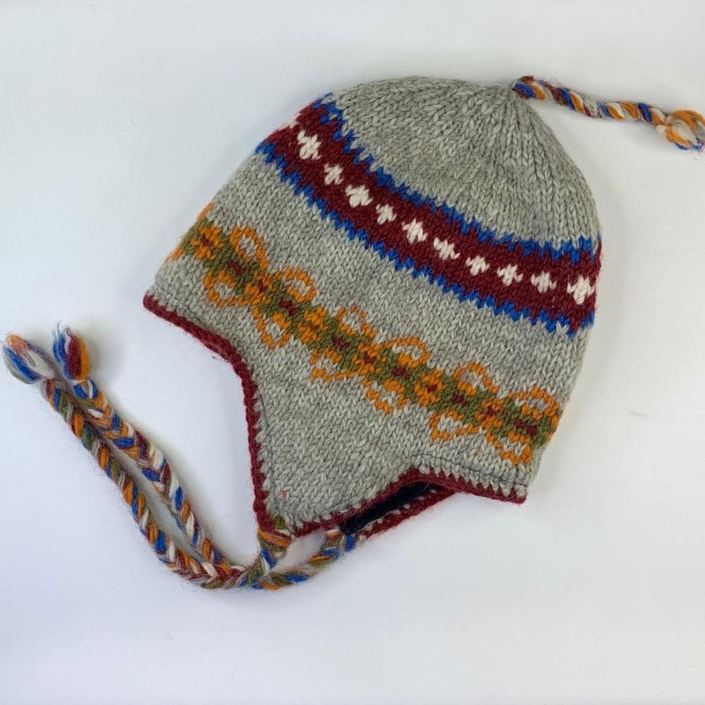 Beanie unbranded wool fleece lined braided ties